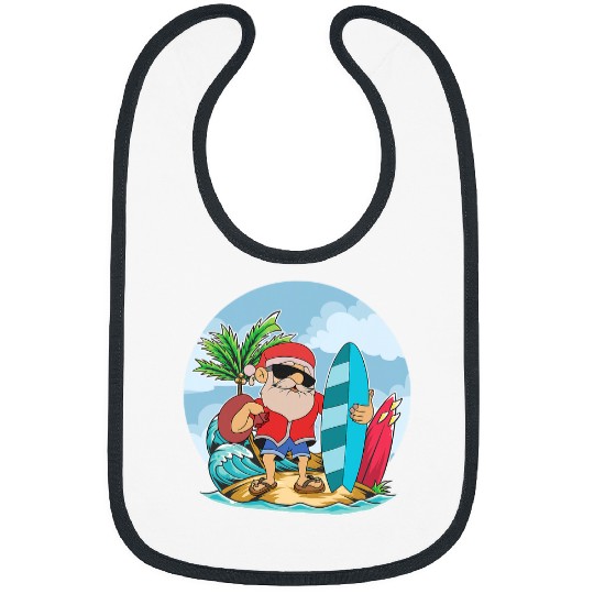 Surf Life Funny Santa Claus Surfing Summer Hawaiian Christmas In July Bibs