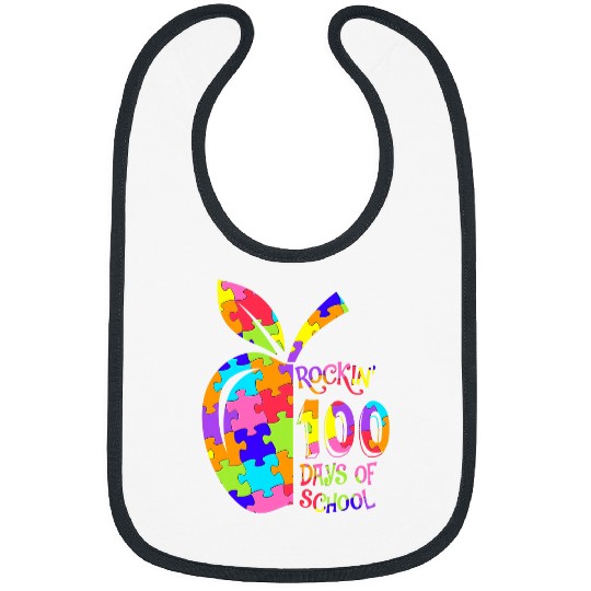 Autism Rockin 100 Days of School Puzzle Apple Autism Awareness 2 Neurodiverse Bibs