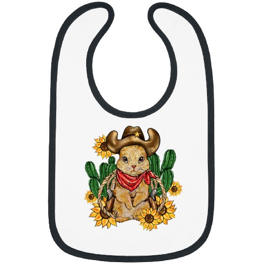Cute Western Cowboy Rabbit Bunny Cactus Sunflowers Bibs