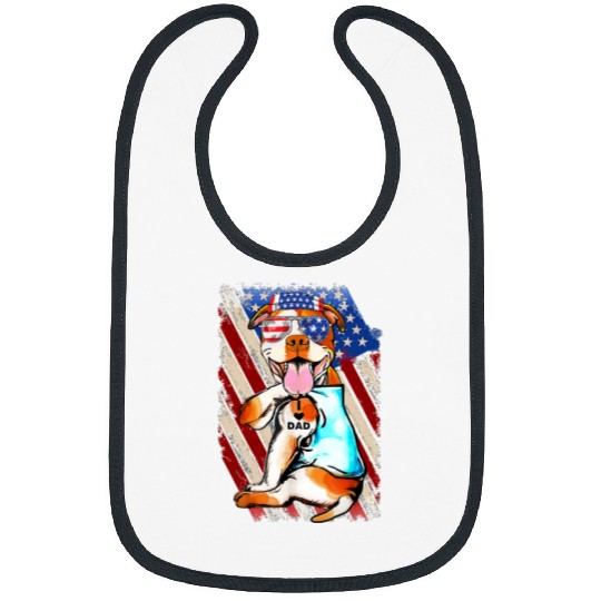 Bully Has Tattoo I Love Dad Patriotic USA Flag 4th July 27 Pitbull Dog Bibs