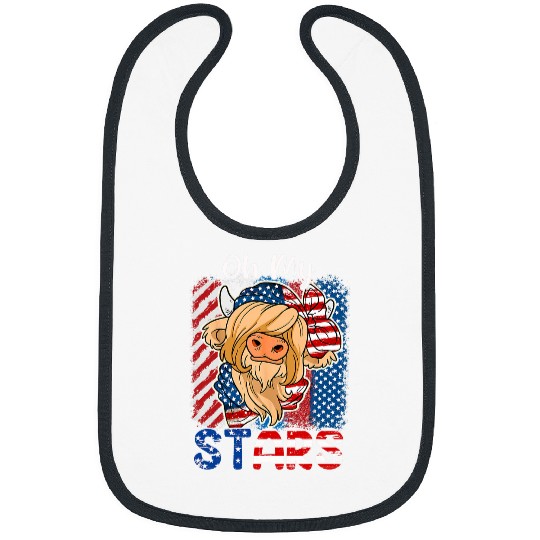 Cow Lover Womens Oh My Stars Cow Usa Flag With 4th Of July Patriotic Bibs