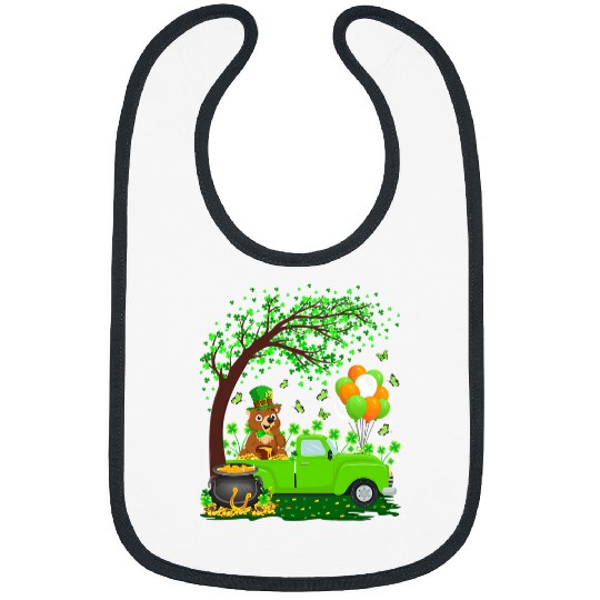 Funny Bear Funny Green Truck Shamrock Leaf Bear St Patricks Day Cute Bears Bibs