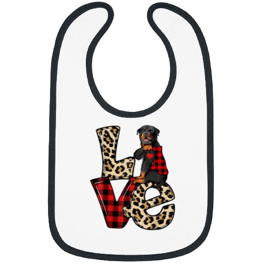 Dog Rottweiler Love Leopard Plaid Happy Valentines Day Dog Lover Bibs