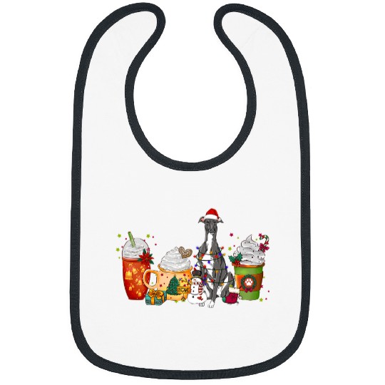 Dog Grayhound Greyhound Dog Coffee Christmas With Santa Hat Bibs