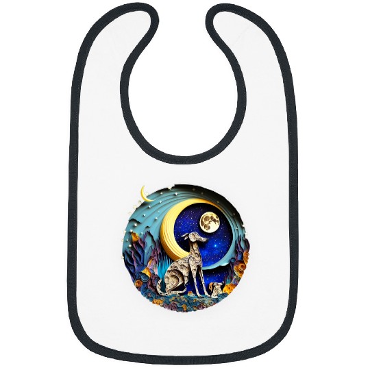 Dog Grayhound Greyhound Dog in Space Full Moon Planets Stars Cute Art Bibs
