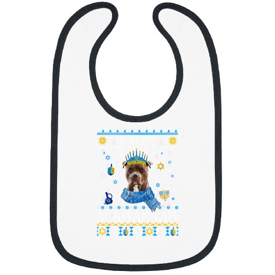Bully Dog Happy Hanukkah Pitbull Hanukkah Ugly Sweater Christmas 234 Pitbull Dog Bibs