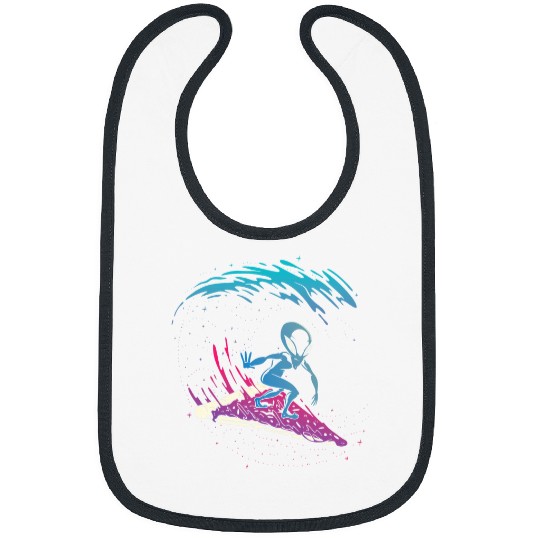 Alien Surfing On Pizza Space Galaxy Funny Cosmic Art Gift Bibs