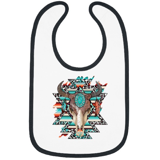 Boho Serape Turquoise Aztec Cow Bull Skull Western Cowgirl Bibs