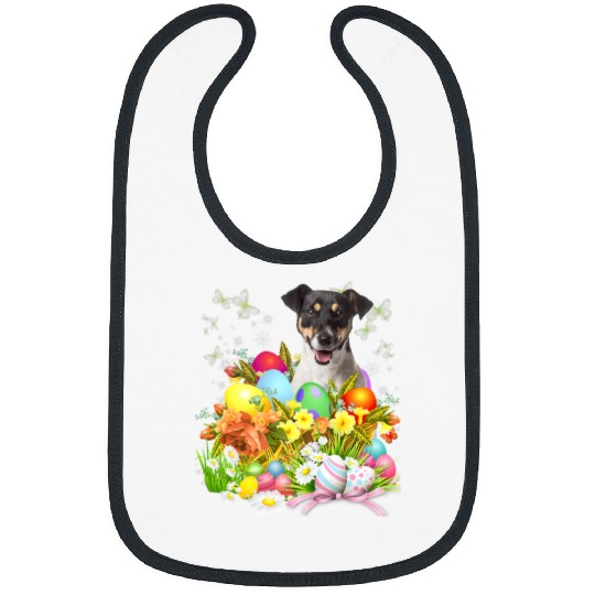 Dog Jack Russell Terrier Bunny Dog With Easter Eggs Basket Cool Bibs