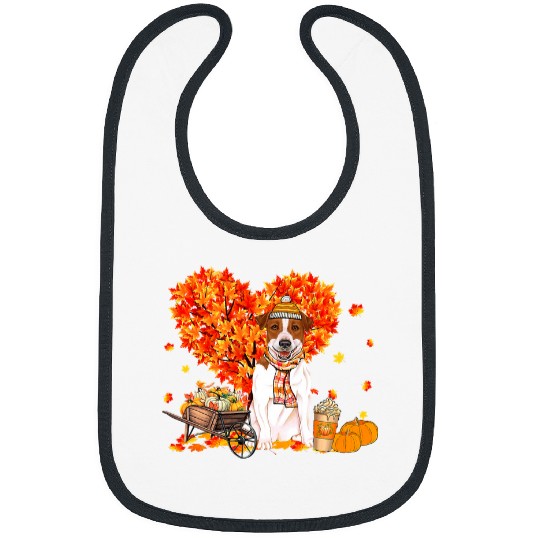 Dog Jack Russell Autumn Tree Fall Leaves Pumpkin Dog Lover 25 Bibs