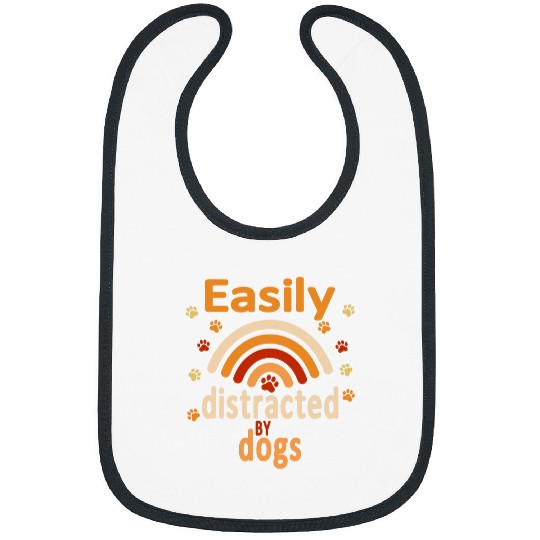 Funny Retro Easily Distracted By Dogs Rainbow Paw Prints Bibs