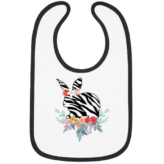 Animal Print Bunny Zebra Print Floral Art Rabbit Gift Bibs