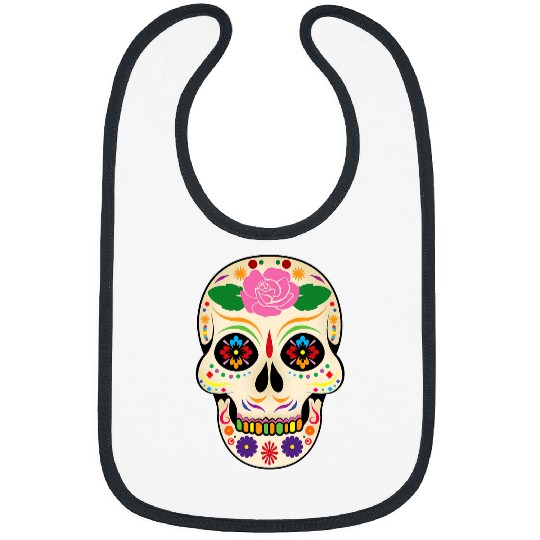 Cool Dia De Los Muertos Floral Rose Sugar Skull Illustration 1 Bibs