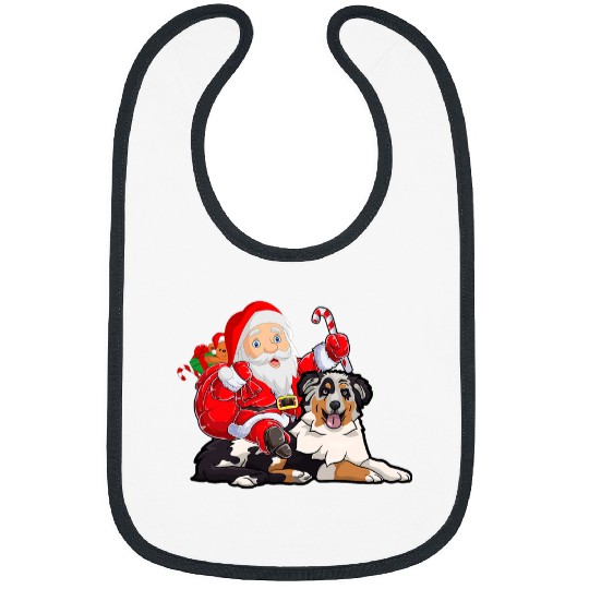 Christmas Santa Claus Riding Australian Shepherd xmass Dog Bibs