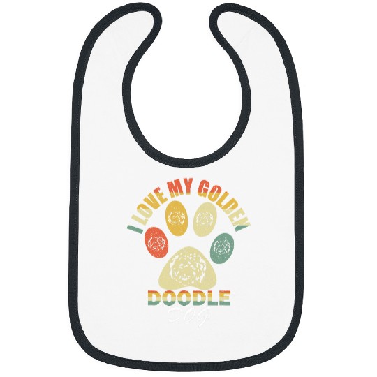 I Love My Golden Doodle Dog With Paw Prints vintages Distress Bibs