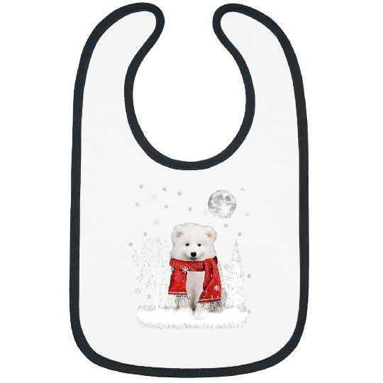 Dog Samoyed Under Moonlight Snow Christmas Pajama 41 Bibs