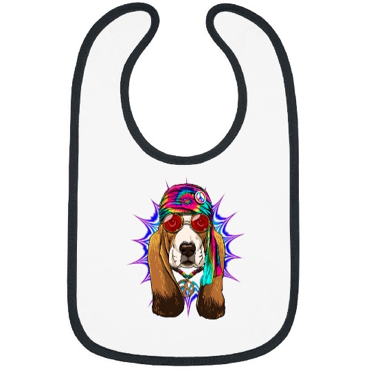Tie Dye Hippie Basset Hound Hippiness Peace Love Dog 650 Bibs