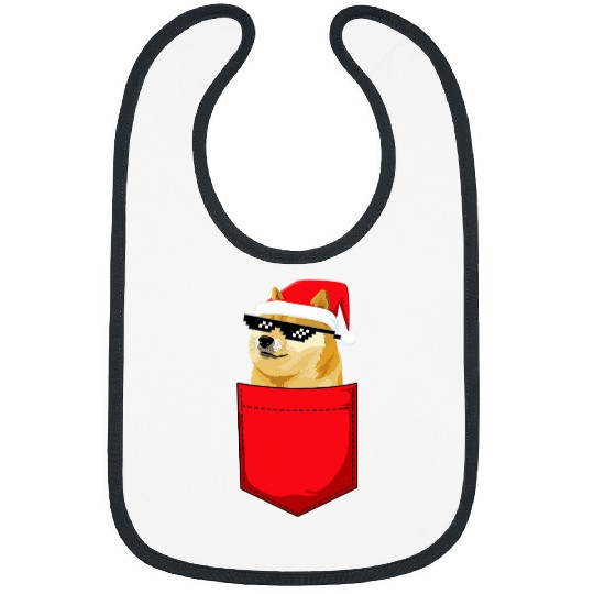 Dog Shiba Inu Funny Shiba Inu Doge Christmas Dogecoin Santa Hat Pocket Bibs