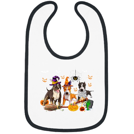 Three Pit Bull Pumpkin Halloween Dog Lover Funny 23 Bibs