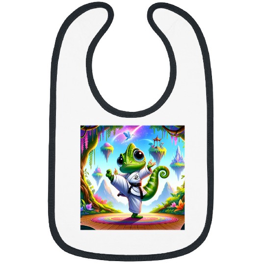 Kawaii Chameleon Karate Adorable Pose Karate Master Bibs