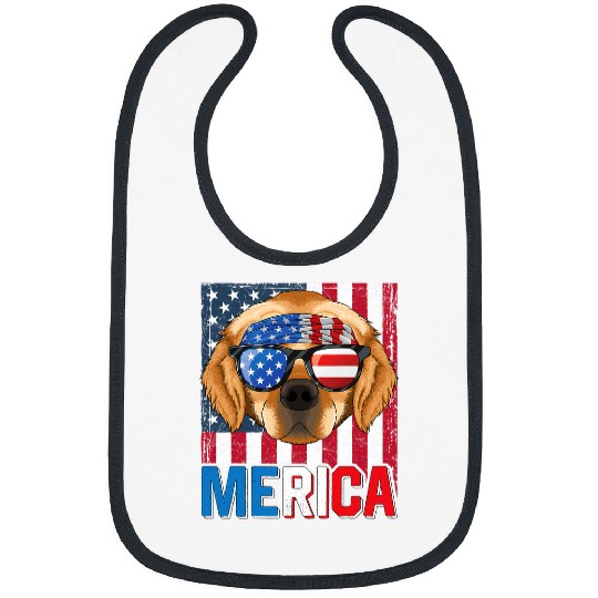 Goldie Merica Flag 4th of July Dog American Puppy 97 Golden Retriever Dog Bibs