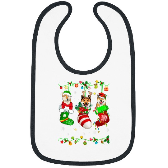 Dog Shiba Inu Cute Shiba Inu Dog In Christmas Socks Pet Lover Bibs