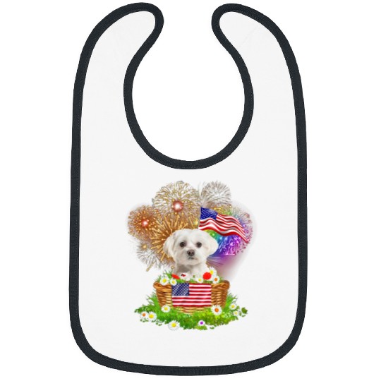 Dog Maltese Funny Maltese Dogs Firework July Basket US Flag 4th of July Bibs