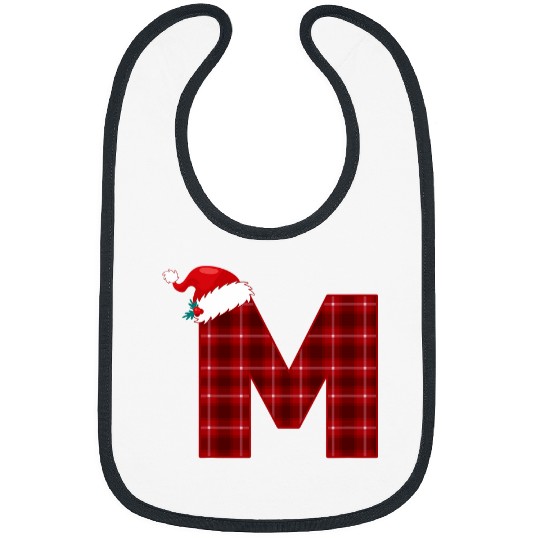 Christmas Plaid Initial Letter M Monogram Santa Hat Graphic Bibs