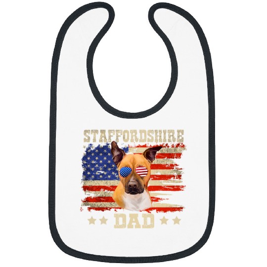 Dog Staffordshire Dad Merica American Flag Dog Men July 4th USA Bibs