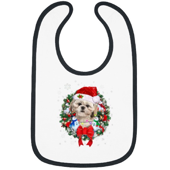 Shih Tzu Christmas Wreath Decoration xmass Pajamas Bibs
