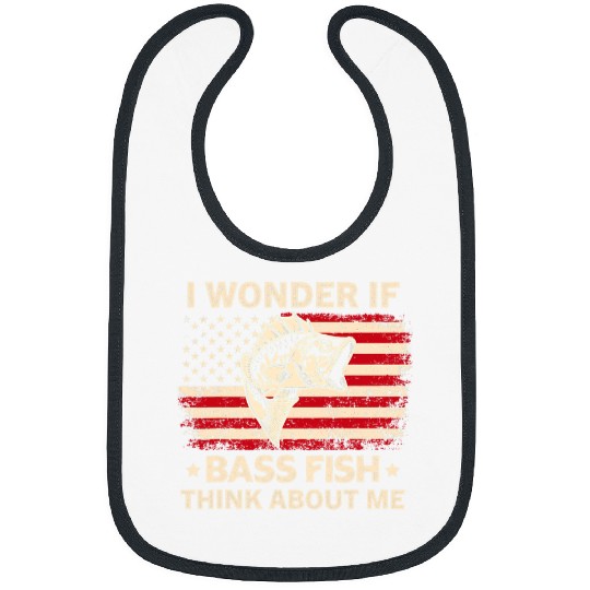 Fishing I Wonder If Bass Fish Think About Me Bass Fishing USA Flag Fisher Bibs