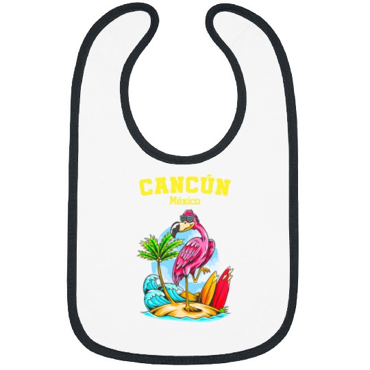 Cancun Beach Flamingo Ocean Wave Surfboard Bibs