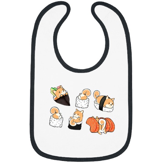 Dog Shiba Inu Funny Shiba Inu Sushi Ramen Bowl Cute Japanese Kawaii Dog 3 Bibs