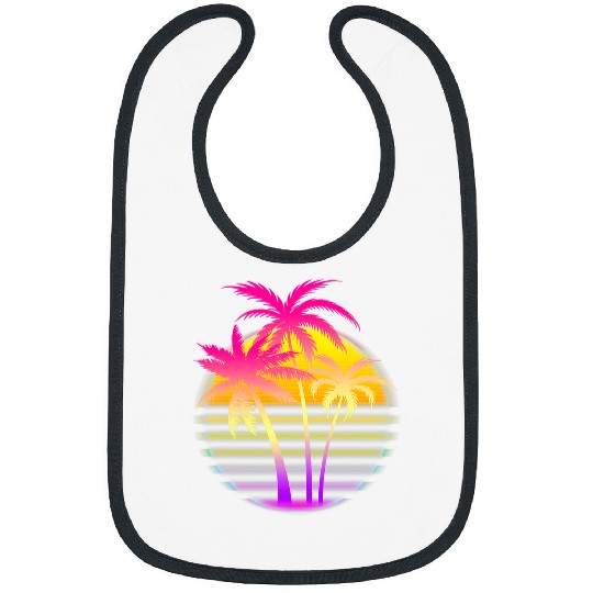 Surf Life Retro 1980s 1990s Vaporwave Palm Trees Sunset Surf Ocean Art Bibs