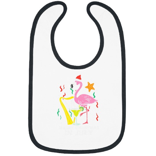 Pink Flamingo Santa Flamingo Harp Merry Christmas In July Cute Summer xmass Flamingos Bibs