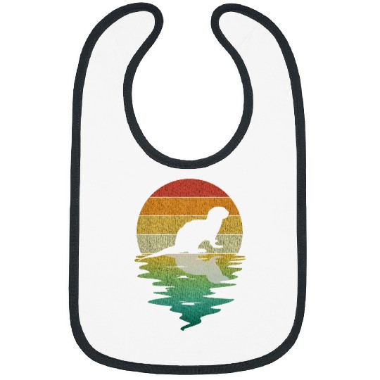 Otters River Otter Silhouette Sunset Retro vintages 70s Nature Lover Bibs