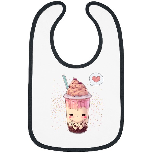 Kawaii Boba Tea For Valentines Day Bubble Tea With Hearts Bibs