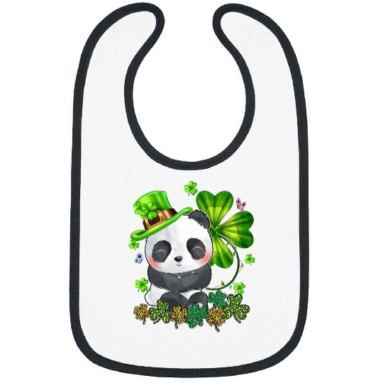 Funny Bear Happy St Patricks Day Panda Green buffalo plaids Shamrocks Cute Bears Bibs