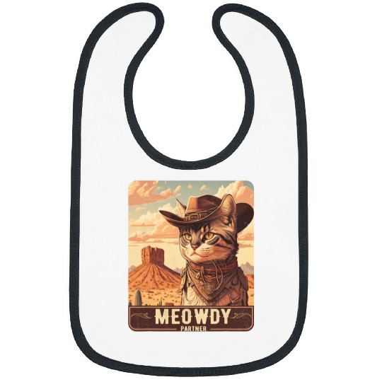 Meowdy Funny Country Music Cat Cowboy Hat Poster Funny 3 Bibs