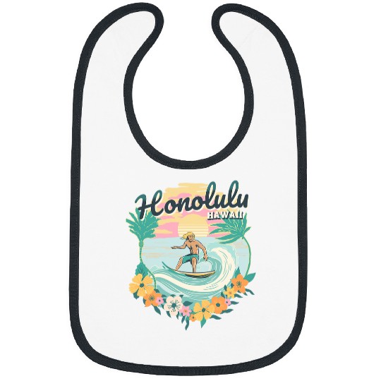 Surf Life Retro vintages Beach Surfing Waves Tropical Hawaii Honolulu 1 Bibs