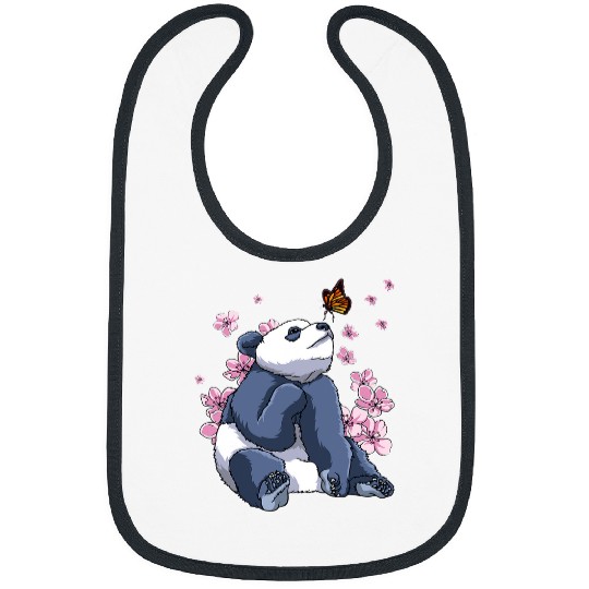 Funny Bear Panda With Butterfly Japanese Sakura Cherry Blossom Cute Bears Bibs
