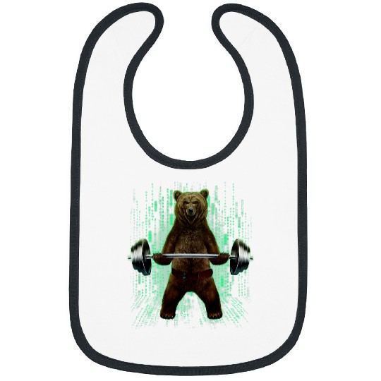 Funny Bear Grizzly Bear Weightlifting in Cyber Fitness Gym Cute Bears Bibs