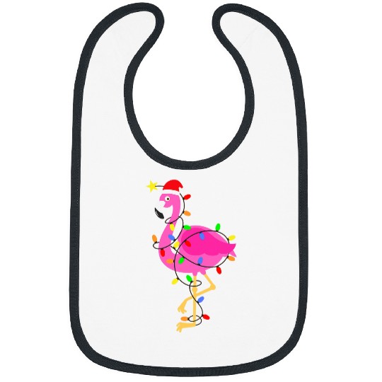 Pink Flamingo Funny Pink Flamingo in Santa Hat Christmas in July Men Women 1 Flamingos Bibs