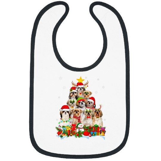 Shih Tzu Dog Christmas Tree Lights xmass Santa Hat Bibs