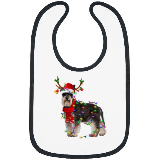 Dog Schnauzer Funny Schnauzer Dog Tree Christmas Lights xmass Pajama 346 Bibs