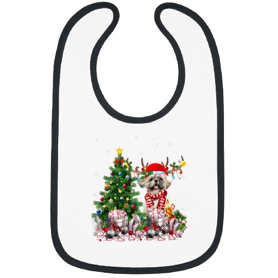 Shih Tzu Dog Christmas Tree Lights Santa Pajamas Xmas Bibs