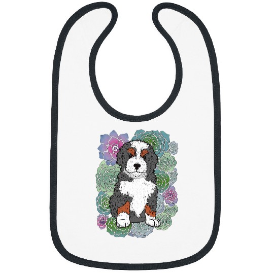 Cute Bernedoodle Puppy Tricolor and Colorful Succulents Bibs
