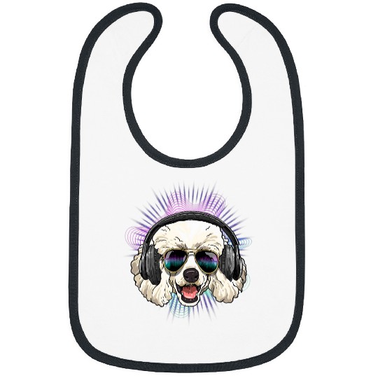 Poodles Music Poodle Dj With Headphones Musical Dog Lovers 552 Poodle dog Bibs