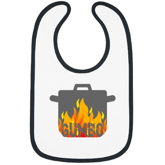 Gumbo Pot Cooking Over Flames Drawing Illustration for Chef Bibs