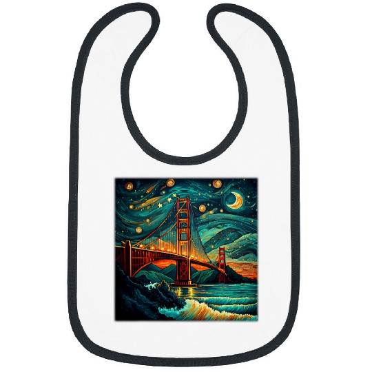 Surrealism Starry Night Golden Gate Bridge Bibs